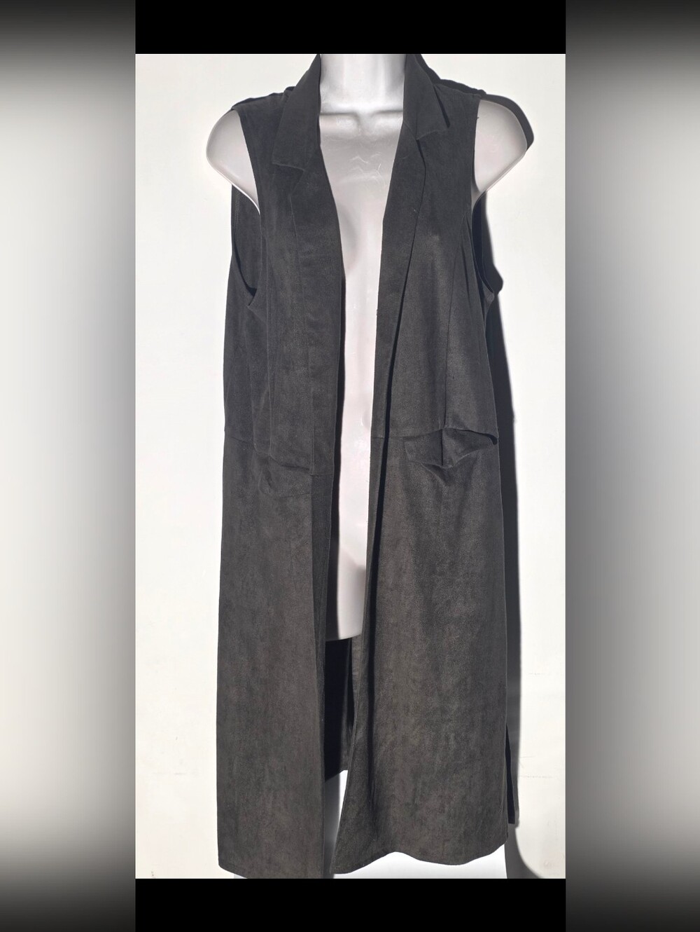 Black Swan Suede Sleeveless Open Long Vest/Duster (Size M)